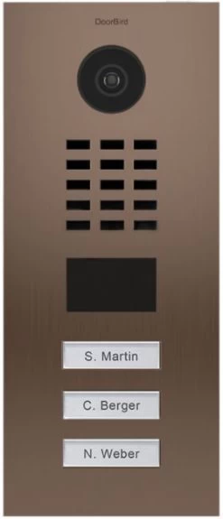DoorBird MDU IP Video Door Intercom For 3 Tenants, 3 Call Buttons, Bronze-Finish