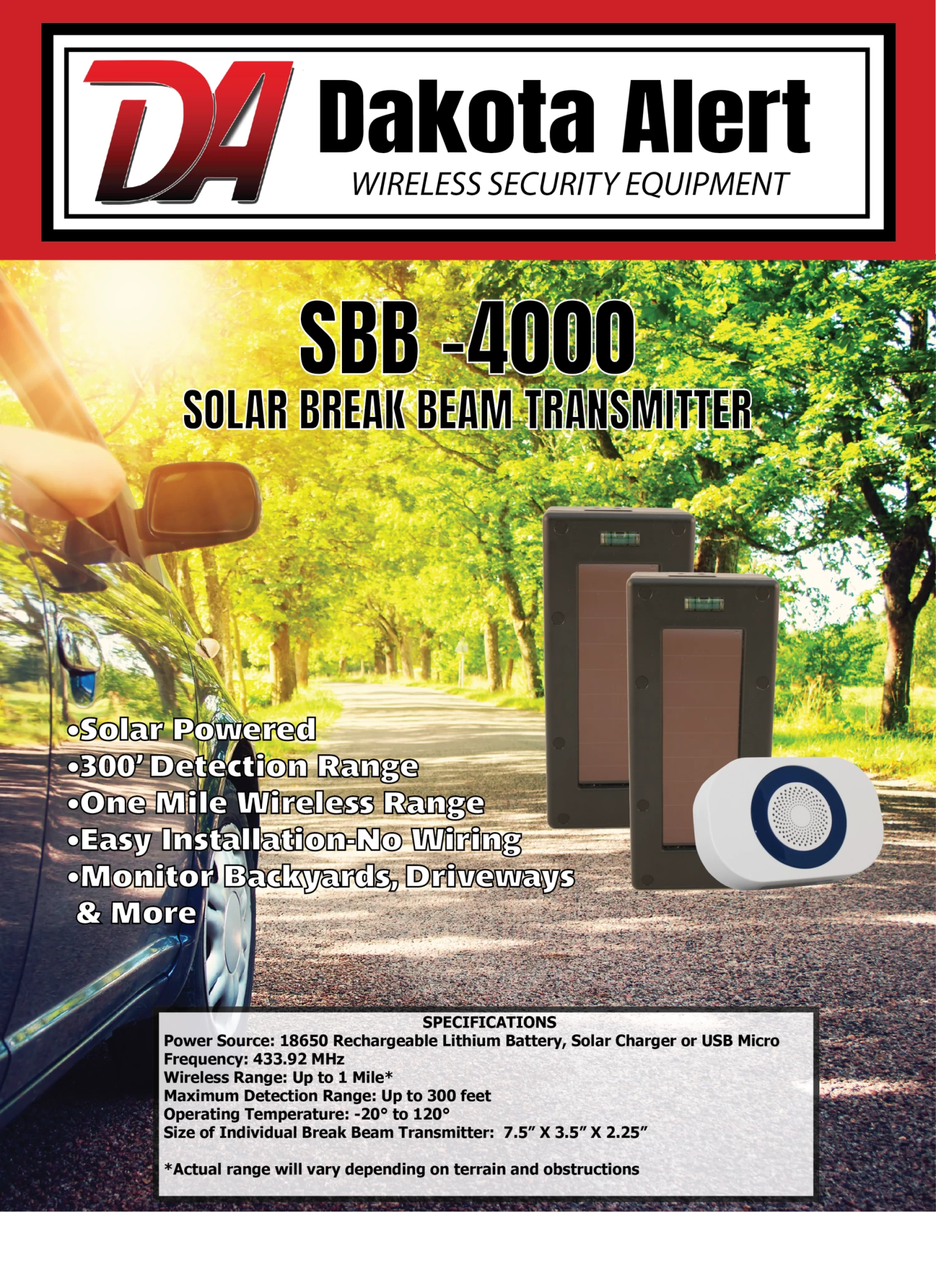 Dakota Alert SBA-4000 Solar Break Beam With Wireless Chime Receiver 2 Dakota Alert SBA-4000 Solar Break Beam With Wireless Chime Receiver - Image 2